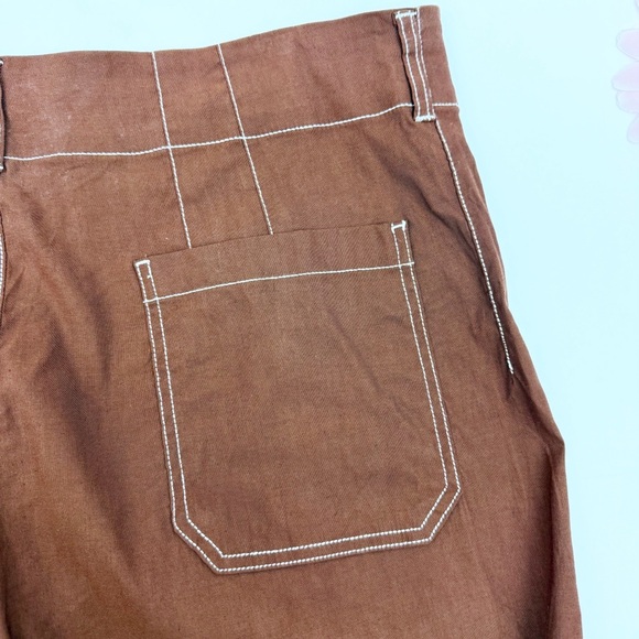 Maeve X Anthropologie Colette Crop Wide Leg Pant Merrick White Contrast Stitch - Picture 9 of 14